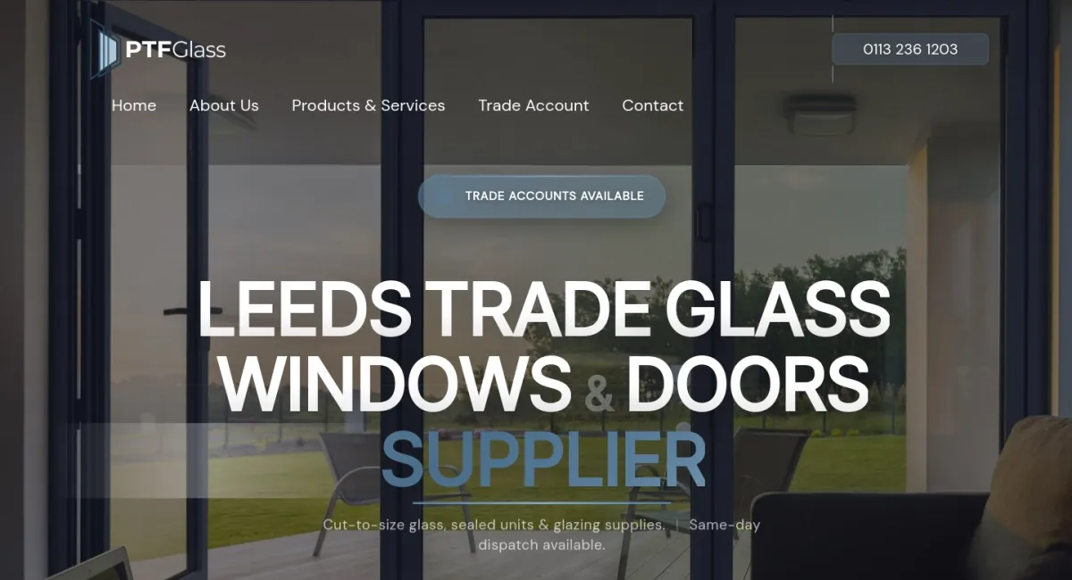 PTF Glass, Glazing website designed and built by PhD Networks